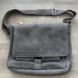 David King & Co. North South Laptop Messenger bag Dark Grey Suede Leather Men's